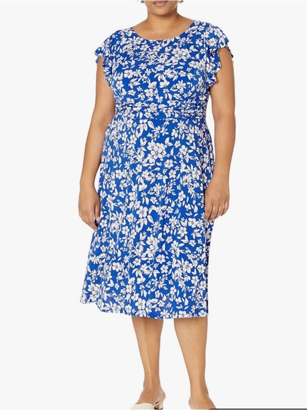 *Jessica Howard Royal Blue and Cream Sz 20W Floral Ruffle Midi Dress